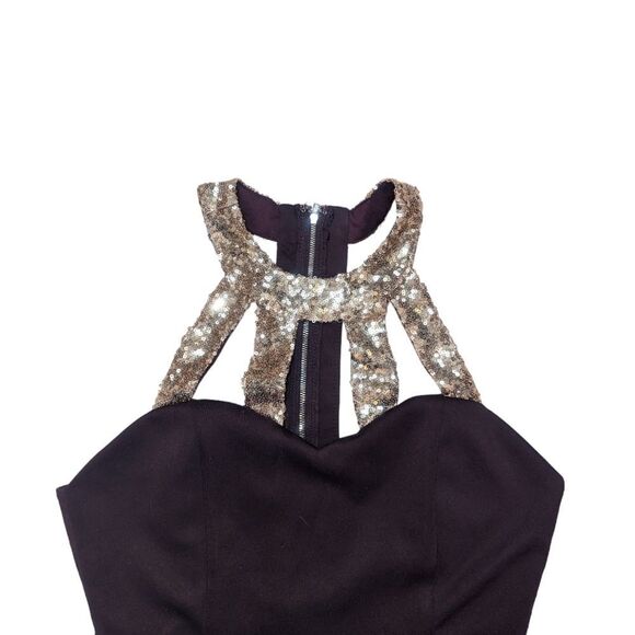 🛍️ DARK PURPLE AND GOLD FORMAL PROM DRESS WITH SEQUINS KNEE LENGTH S… - Picture 5 of 6